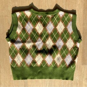 Plaid Geo Sleeveless V Neck Knit Crop Top Sweater Ve (8-9 Years)